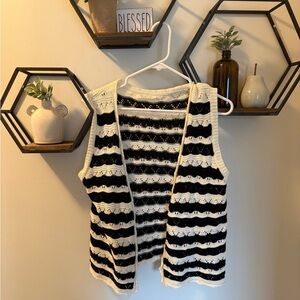 Doe and Rae Black and White Striped Knit Vest